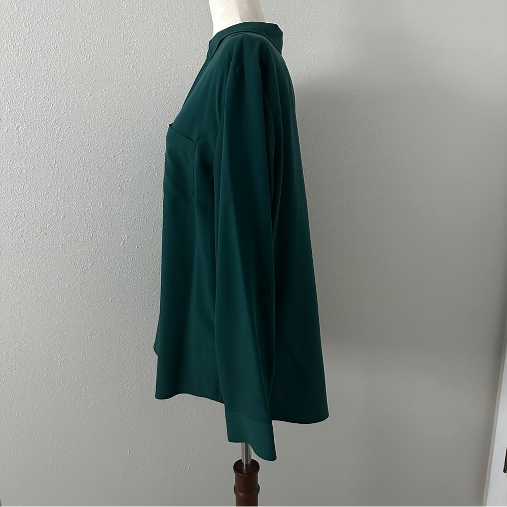 Talbots Deep Green Button-Front Blouse - image 3